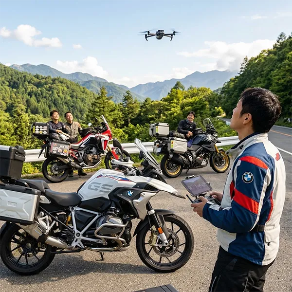 オートバイツーリング　ドローン撮影